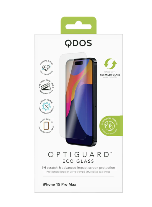 QDOS OptiGuard Eco Cristal iPhone 15 Pro Max (Transparente) - Cristal  templado móvil - LDLC