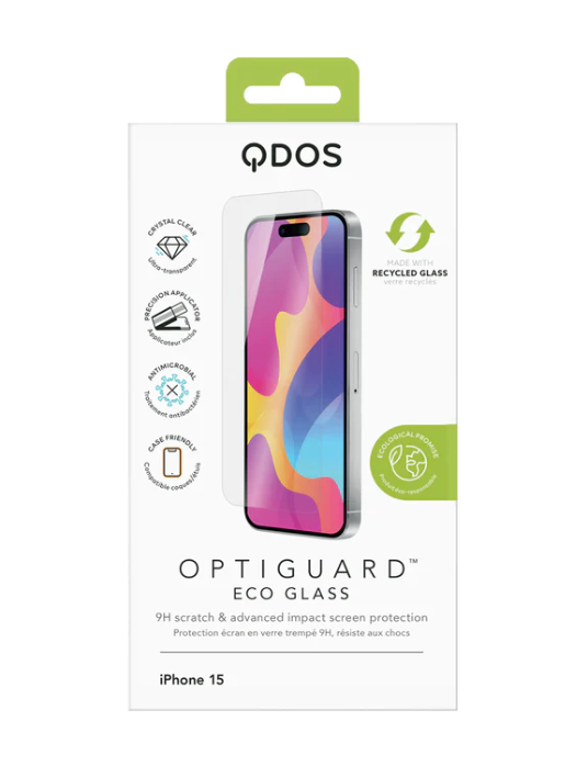 QDOS OptiGuard Eco Cristal iPhone 15 (Transparente) - Cristal templado  móvil - LDLC